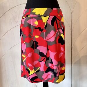 Premise Floral Abstract Print Skirt Red Pink Yellow Brown Black Artistic Size 10